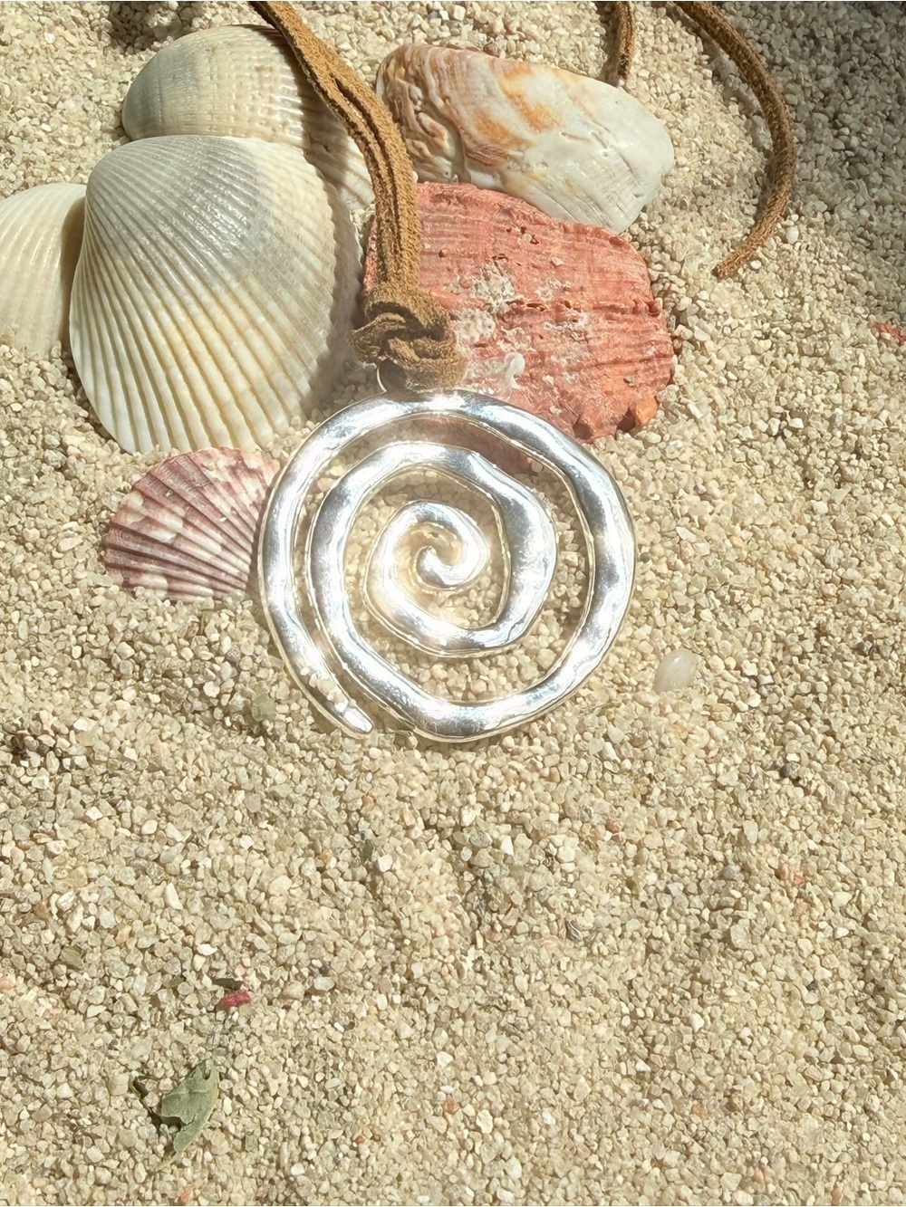 Alquimia Silver Spiral Pendant on Brown Suede Cord